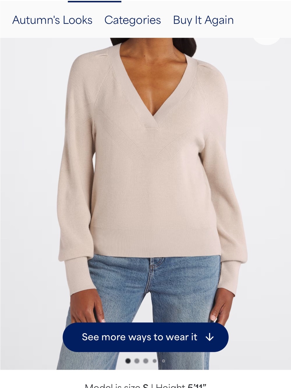 V-Neck Long Sleeve Sweater in Light Beige